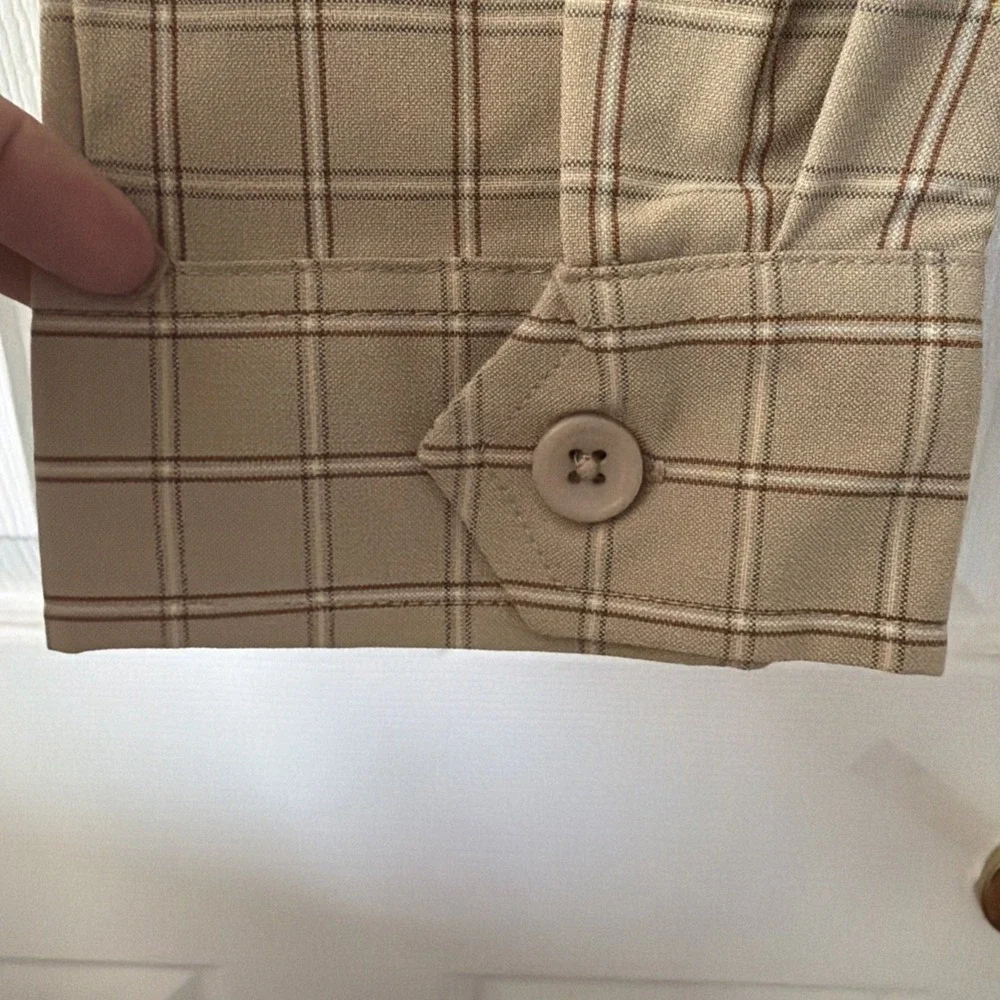 ASOS Design Mens 3XL Harrington Jacket Beige Plaid Check Full Zip Stretch Retro